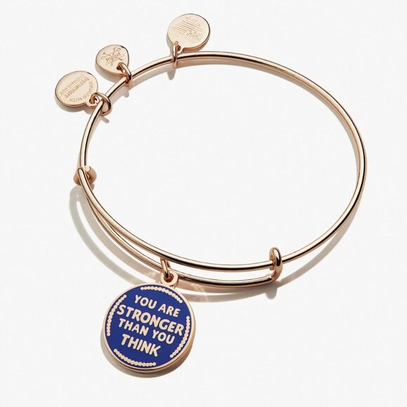 ALEX AND ANI 'You Are Stronger Than You Think' Charm Bangle SHINY ROSE GOLD - Picture 1 of 4